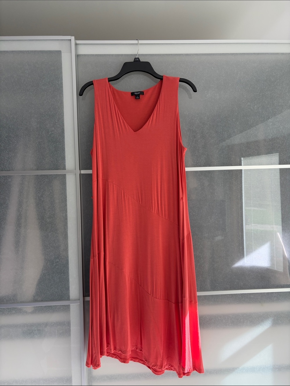 Simply Vera Dress L Coral Sleeveless Knit Tank Asymmetrical Minimal Clean Girl